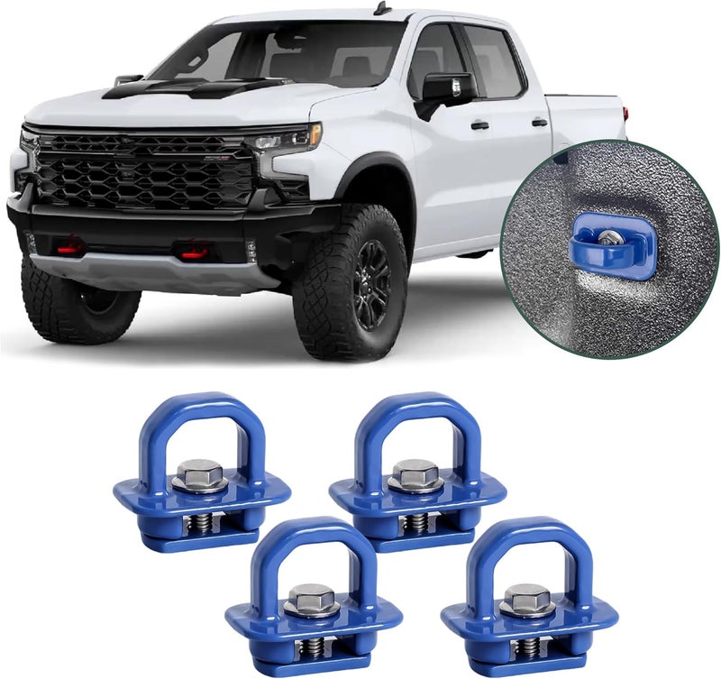 Phamyor Aluminum Tie Down Anchors Truck Bed Side Wall Anchor fit for 2007-2023 Chevy Silverado/GMC Sierra, 2015-2023 Chevy Colorado/GMC Canyon, Truck Bed Cargo Hooks, DZ97903, Blue, 4pcs - Image 1